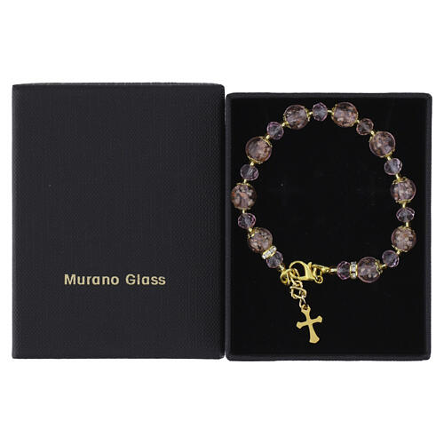 Bracciale vetro Murano rosa 10mm con cristalli Boemia 5mm e dettagli oro 4