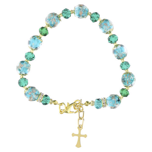 Armband ROSE, Murano-Glasperlen 10 mm und Bohemia-Kristalle 5 mm in Grün, goldfarbene Ausführung 3