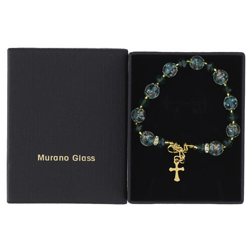 Bracelet with 0.4-inch green murano beads and 0.2-inch Bohemian crystals, gold finish 4