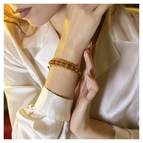 Amber Bracelet with 8mm Murano Glass Beads and Gold Finish 2