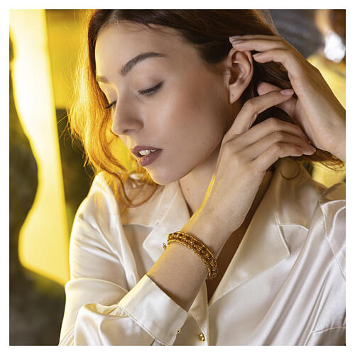 Amber Bracelet with 8mm Murano Glass Beads and Gold Finish 4