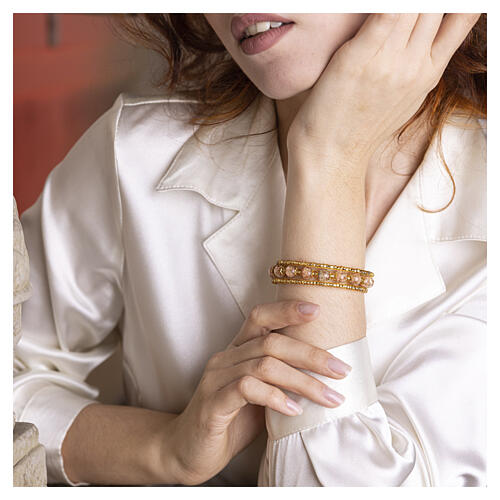 Pulsera vidrio Murano beige perlas 8 mm acabado dorado 2