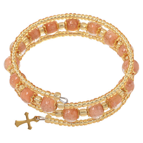 Bracelet en perles de verre de Murano beige 8 mm, finition dorée 6