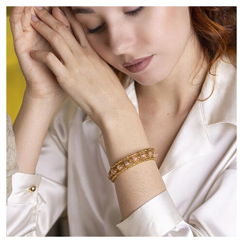 Bracciale vetro Murano beige perle 8mm finitura oro 4