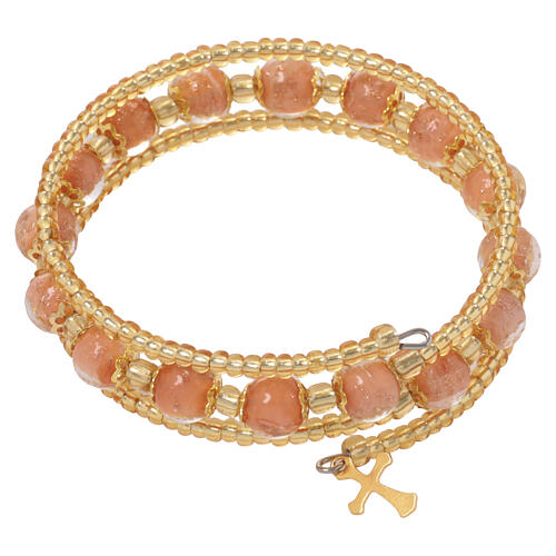 Bracciale vetro Murano beige perle 8mm finitura oro 5