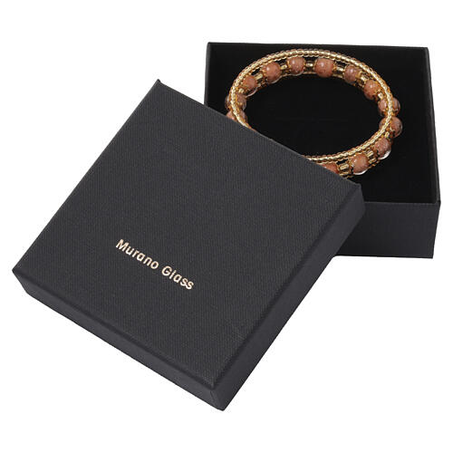 Beige Murano Glass Bracelet with 8 mm Beads with Gold Finish 7
