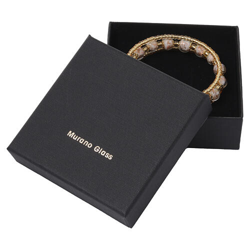 White bracelet with 0.31-inch Murano glass pearls and gold cross 5