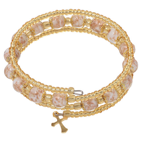 White Murano Glass Pearl Bracelet with Gold Cross 8 mm 4