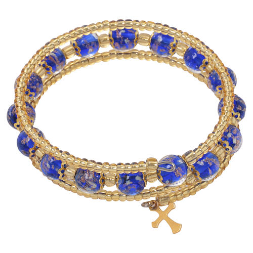 Deep Blue Murano Glass Bracelet 8 mm, Gold Finish 5