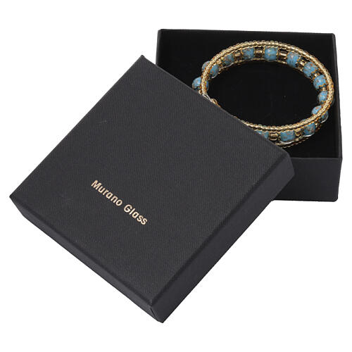 Armband REZZONICO, Armband in Spiralform, Murano-Glasperlen 8 mm in Hellblau, goldfarbene Ausführung 6