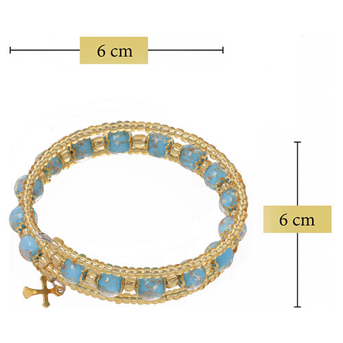 Pulseira azul celeste vidro de Murano 8 mm com acabamento dourado 3