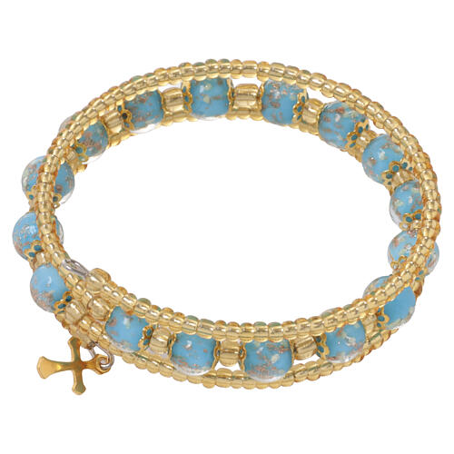 Pulseira azul celeste vidro de Murano 8 mm com acabamento dourado 5