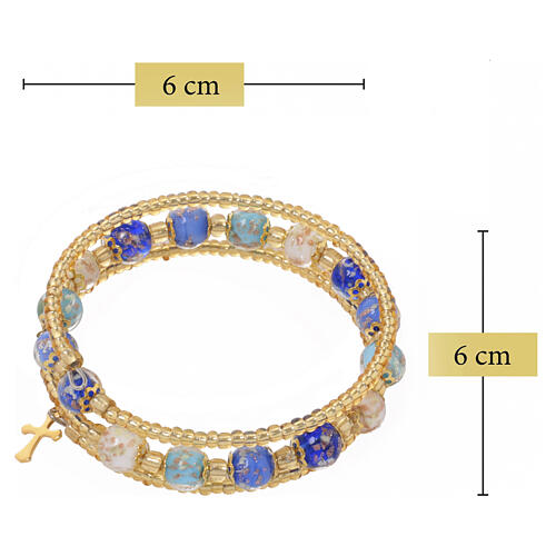 Pulseira vidro de Murano azul, azul-claro e branco acabamento dourado 3
