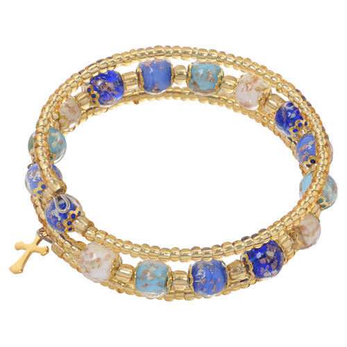 8mm Murano Glass Bracelet Blue, Azure and White Mix with Gold Finish 5