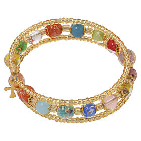 Armband REZZONICO, Armband in Spiralform, Murano-Glasperlen 8 mm multicolor, goldfarbene Ausführung