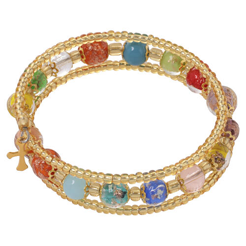 Armband REZZONICO, Armband in Spiralform, Murano-Glasperlen 8 mm multicolor, goldfarbene Ausführung 1