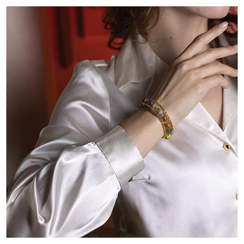 Pulsera multicolor con perlas 8 mm vidrio Murano acabado oro 4