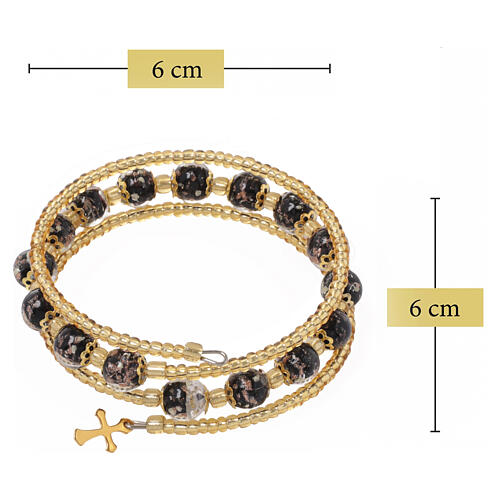 Pulsera de vidrio de Murano 8 mm negro con elementos dorados 3