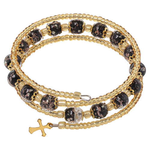 Bracciale in vetro di Murano 8mm nero con elementi dorati 5