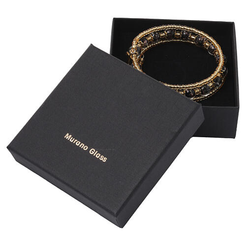 Bracciale in vetro di Murano 8mm nero con elementi dorati 6