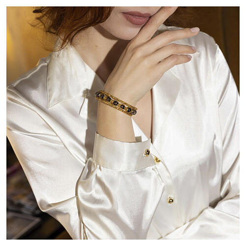 Pulseira em vidro de Murano 8 mm preta com elementos dourados 4