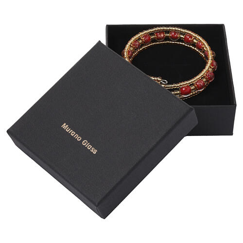 Armband REZZONICO, Armband in Spiralform, Murano-Glasperlen 8 mm in Rot, goldfarbene Ausführung 6