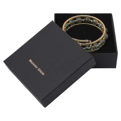 Murano Glass Bracelet 8mm Green with Gold-Tone Spring Clasp 6