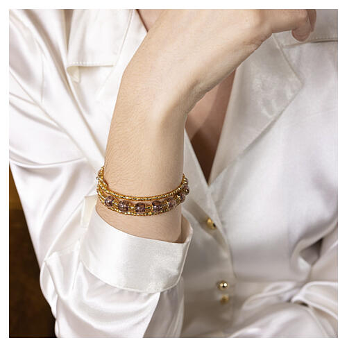 Murano glass bracelet with 0.31-inch violet beads and gold-finish cross 2