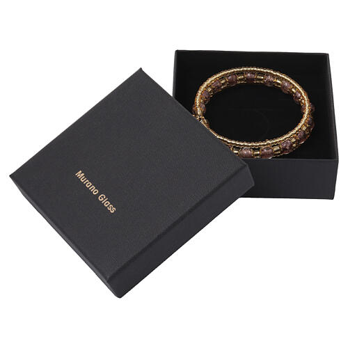 Murano glass bracelet with 0.31-inch violet beads and gold-finish cross 6