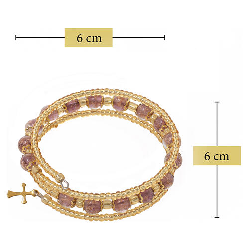 Bracelet perles 8 mm en verre de Murano violet avec croix dorée 3