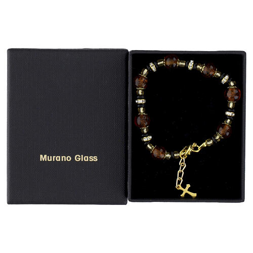Bracelet with 8mm Murano Glass Pearls Amber and Black Slavic, Gold Finish 4