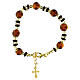 Bracelet with 8mm Murano Glass Pearls Amber and Black Slavic, Gold Finish s1