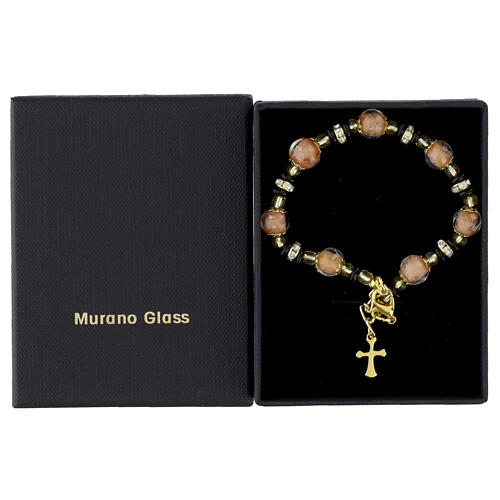 Women's Murano Glass Bracelet 8mm Beige and Black Slavica Beads, Gold Finish 4