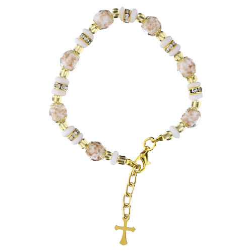 White Murano glass bracelet with 0.31-inch beads and white beads, gold finish 3