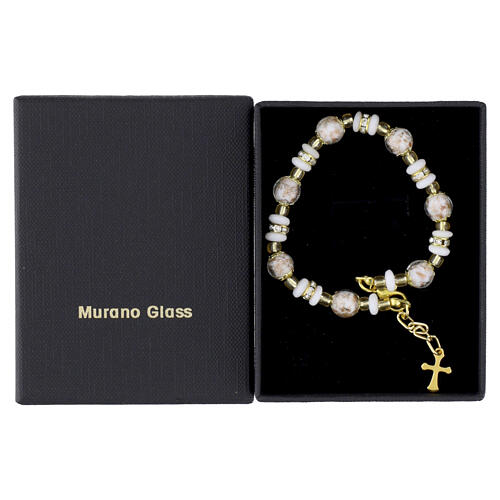 White Murano glass bracelet with 0.31-inch beads and white beads, gold finish 5