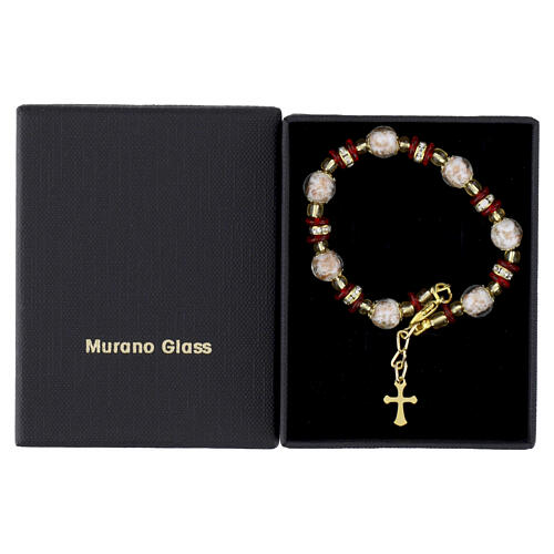 Pulsera con perlas Murano 8 mm blancas y eslavas rojas oro 4