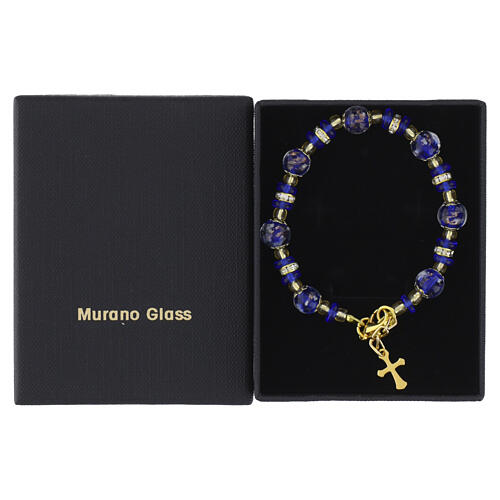 Bracciale finitura oro perle Murano 8mm blu e slavica blu 4