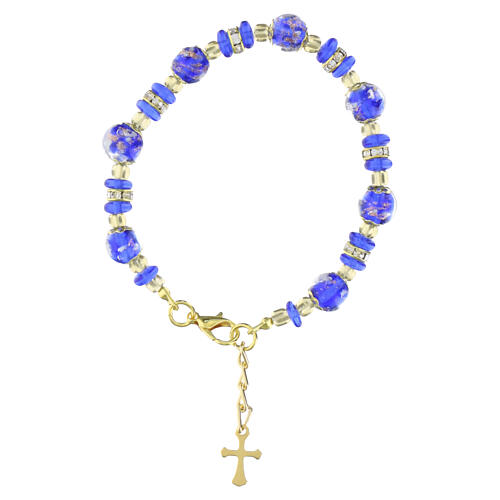 Serenissima gold-finish bracelet with 8 mm blue Murano and transparent blue Slavic beads 3