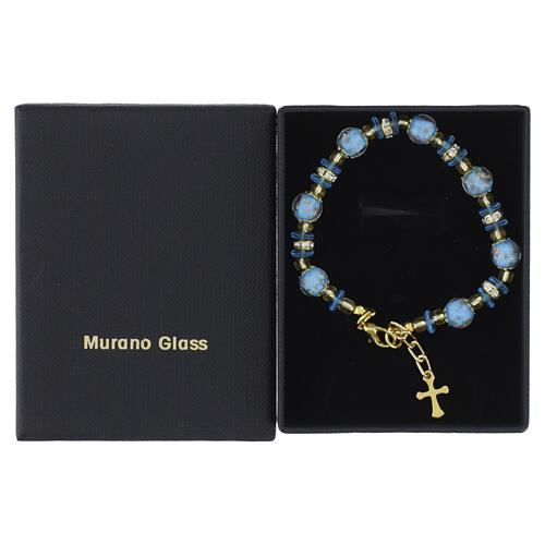 Armband SERENISSIMA, Murano-Glasperlen 8 mm in Hellblau und hellblaue Glasperlen, goldfarbene Ausführung 4