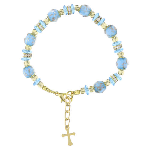 Bracelet perles 8 mm verre de Murano bleu ciel et perles bleu ciel, finition dorée 3
