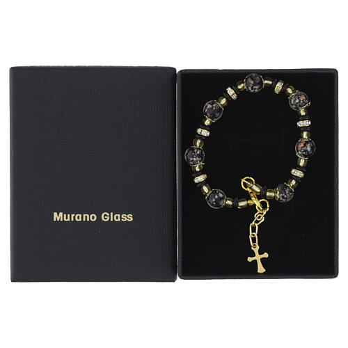 Bracciale vetro Murano 8mm nero slavico nero struttura dorata 4