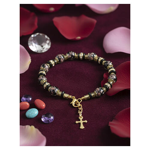 Murano Glass Bracelet 8 mm Slavic Black with Gold-tone Setting 2