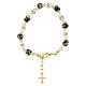 Bracciale in vetro Murano 8mm nero e slavica bianca finitura oro s1