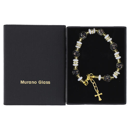 Murano Glass Bracelet 8mm Black and White Slavica Beads, Gold Finish 4