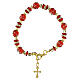 Bracelet doré perles de Murano 8 mm rouges mattes et perles translucides rouges s1