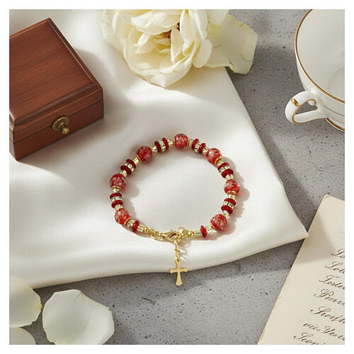 Gold Murano Pearl Bracelet 8mm Red with Red Slavica Beads 2