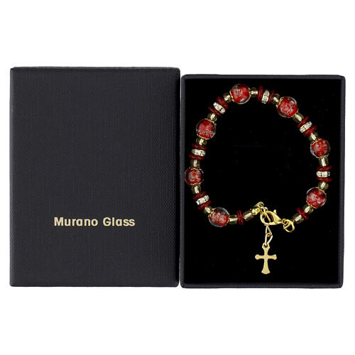 Gold Murano Pearl Bracelet 8mm Red with Red Slavica Beads 4