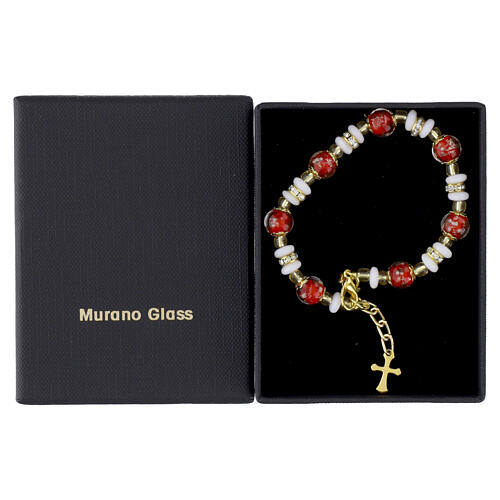 Murano glass bracelet 8mm red Murano glass and white Slavica beads with gold-tone accents 4