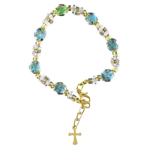 Murano Glass Bracelet 8mm Green and Clear Slavic Crystal, Gold Finish 3