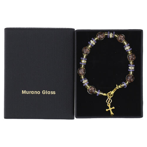 Armband SERENISSIMA, Murano-Glasperlen 8 mm in Violett und violette Glasperlen, goldfarbene Ausführung 4